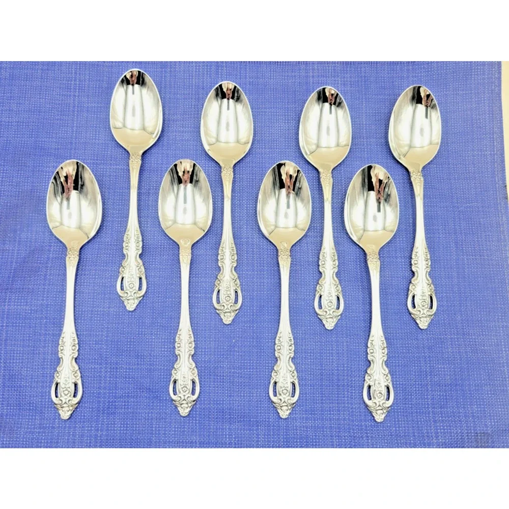 Oneida Pembrooke Renoir Set of 8 Oval Spoons Stainless Flatware